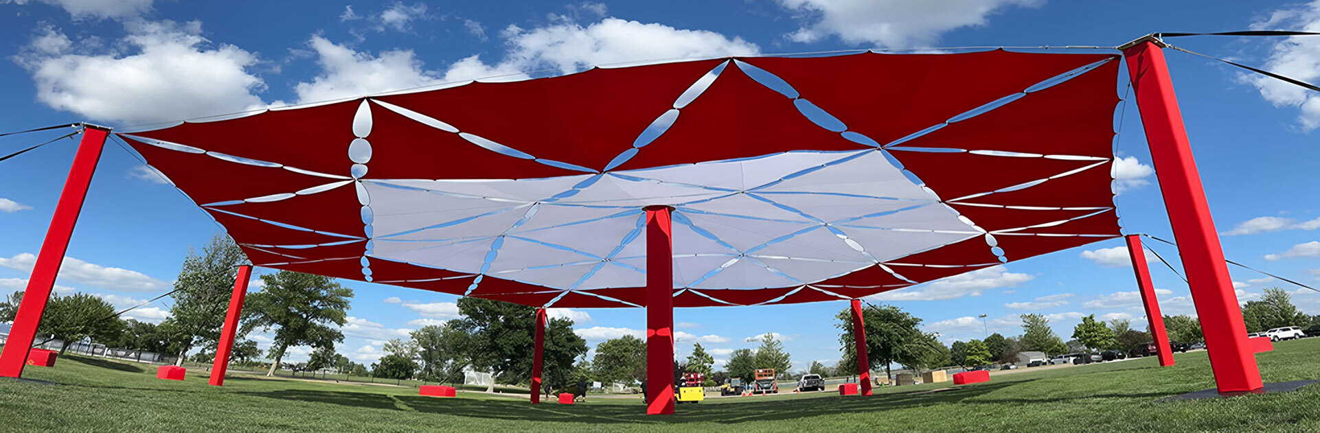 Shade Structure Client Setup, Outdoor Uses of Stretch Shapes Products, stretch panels, stretch screen, stretchy screens, stretch shapes, stretchshapes, festival shade structure, temporary shade structures, stretch sun shade, fabric shade structures, shade structures, stretch shapes activations