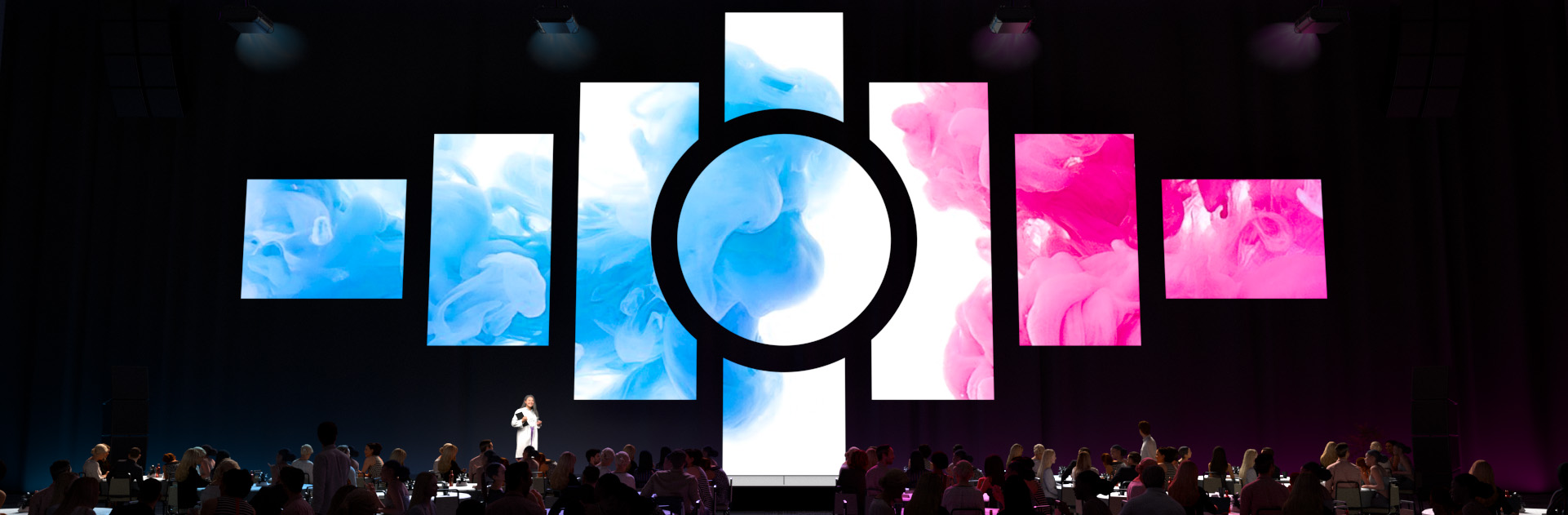 stretch shapes, stretchshapes, stretch fabric, stage design, set design, stretch screen, stretchy screens, curved projection screen, projection screen, large projection screen, projection screen material, screen projection, stretch panels, custom stage set, stage design
